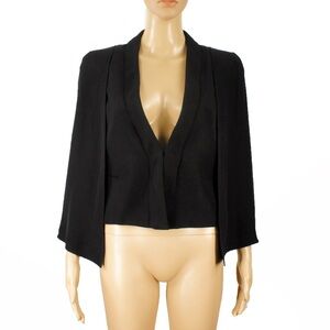 Armani Collezioni Chic Slick Black Silk Blend Vest Cape Overcoat Blazer